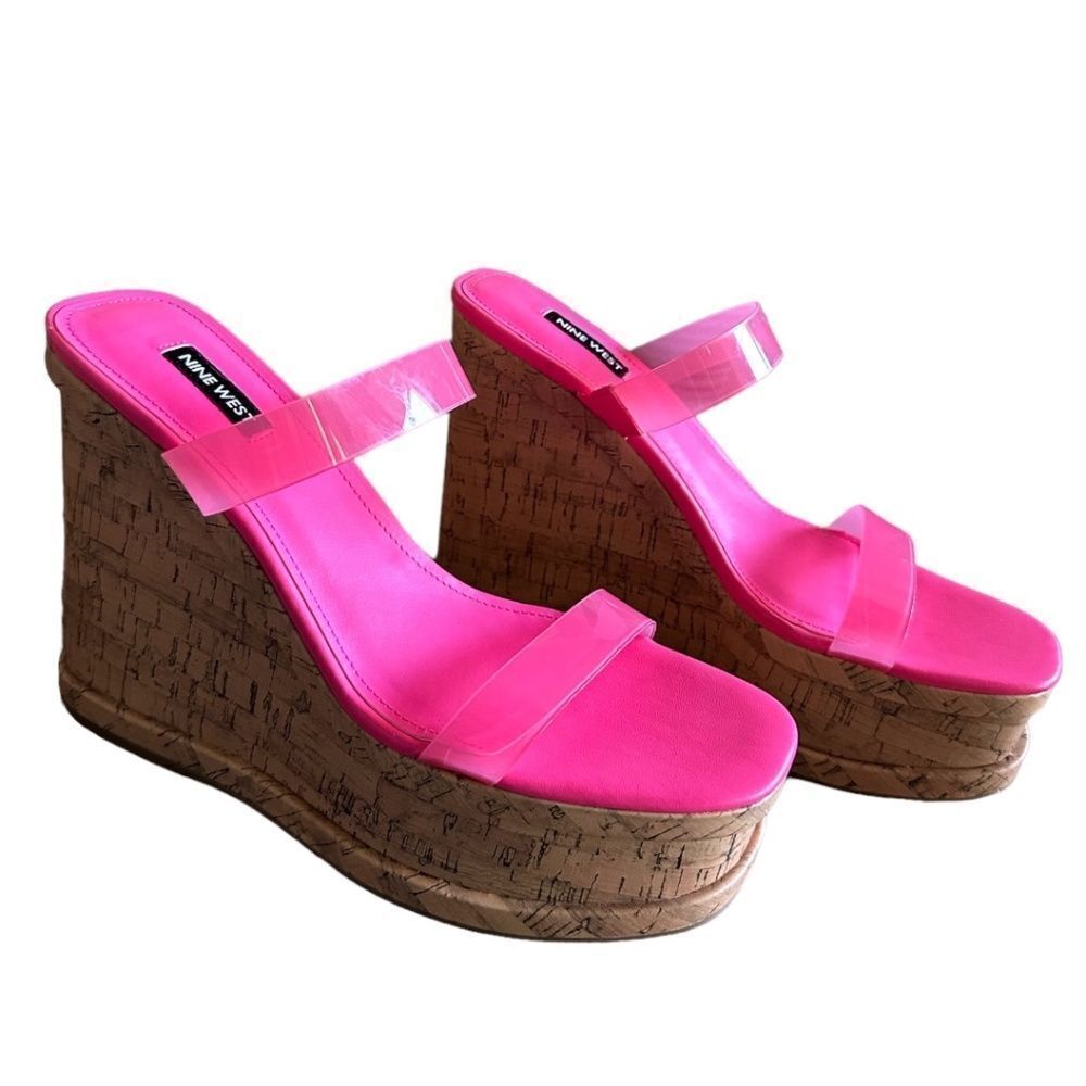 Nine West Rapps Platform Wedge Sandal Hot Pink Size 10 NEW